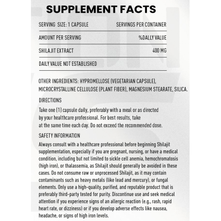 Zeus Nutrition Shilajit Extract Standardized 400 mg 60 Veggie Capsules